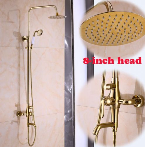 Classic Polish Golden Shower Mixer Faucet Set &amp; 8&#034; Rain Shower Head &amp; handheld