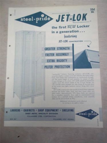 Vtg Follansbee Steel Corp Brochure~Jet-Lok School Lockers~Catalog~1956