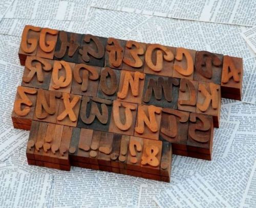 A-Z alphabet 2.13&#034; letterpress wooden printing blocks wood type ABC letterform