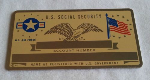 Vintage Social Security Card Brass / Aluminum Metal U.S. Air Force Card