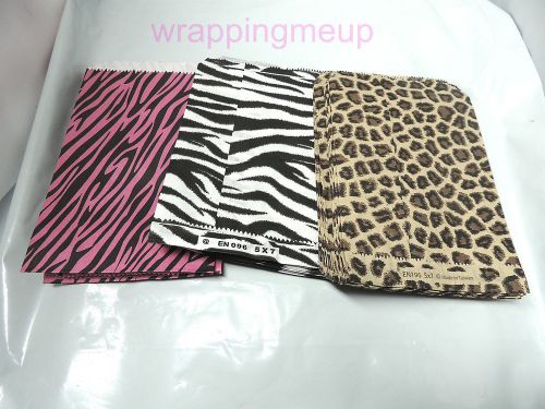 30 5x7 Hot Pink Zebra, Leopard, Zebra Paper Bags, Animal Striped Colored Party
