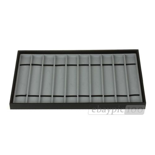 Gray Velvet Black Tray 10 Slot Holder Display Stand for Jewelry Watch