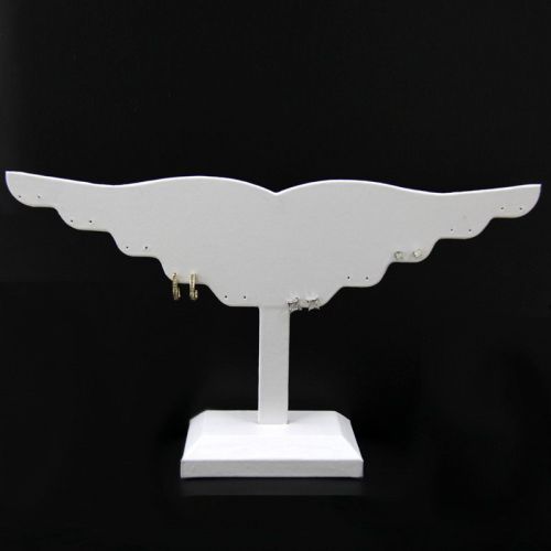 Earring 10 Pair Wing Style Display Stand White Faux Leather