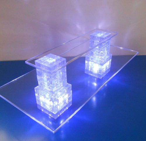2 Tier Acrylic Display Riser with 3 LED Lights - 15 1/2&#034; x 7 1/4&#034; x 5 1/4&#034; High