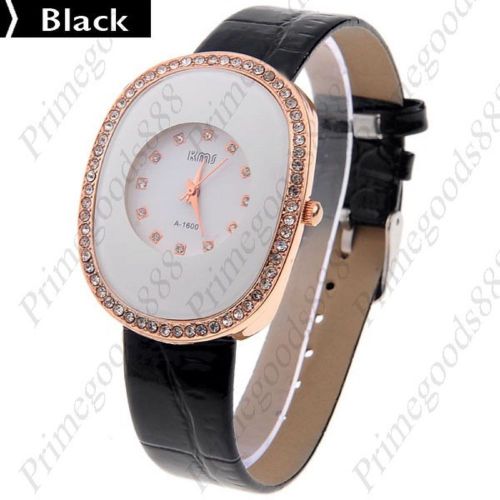 Oval Synthetic Leather Lady Ladies Wrist Quartz Wristwatch Women&#039;s Black