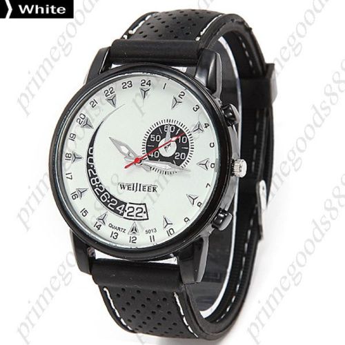 Fashion Silica Gel Big Round Quartz Analog Men&#039;s Wristwatch Free Shipping White