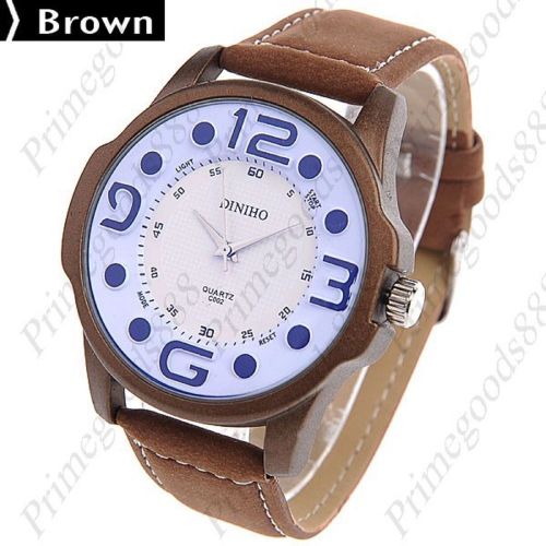 Stylish Round Case Quartz Wrist PU Leather Men&#039;s Free Shipping Brown Wristwatch