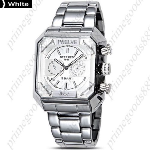 Square stainless steel band sub dials men&#039;s analog quartz wrist wristwatch white for sale