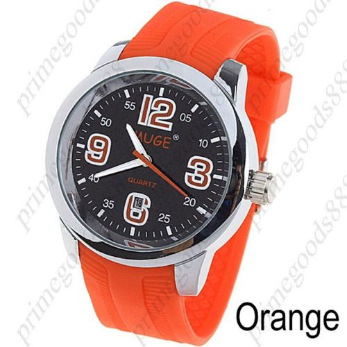 Rubber Strap Unisex Quartz Watch Wrist watch Timepiece with Date in Orange