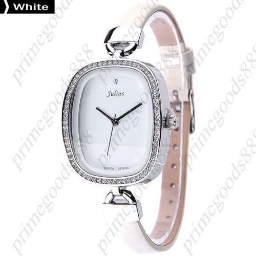 PU Leather Ellipse Quartz Analog Wrist Lady Ladies Wristwatch Women&#039;s White