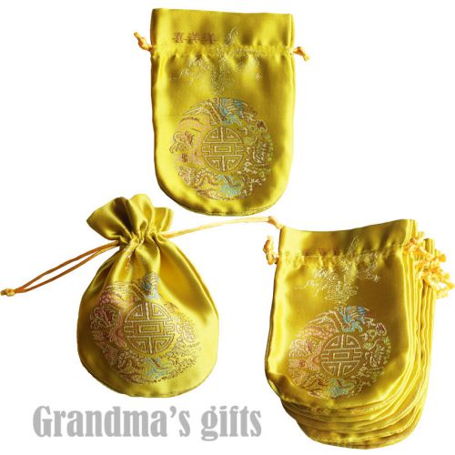10pcs 4.7x3.2&#034; Chinese Yellow  Brocade Pouch Purses Jewelry Coins Gift Bag