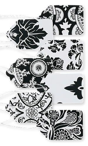 100 Country French Black White Print Paper Price Tags &amp; * FREE drawstring bag *