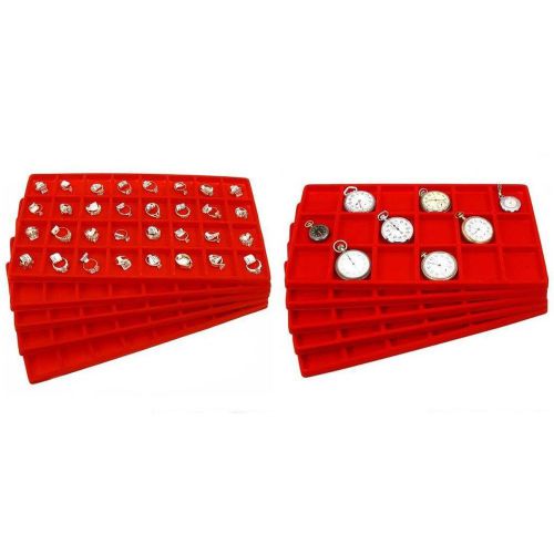 Red Flocked 18 &amp; 32 Slot Jewelry Coin Display Tray Case Insert Kit {#} Pcs