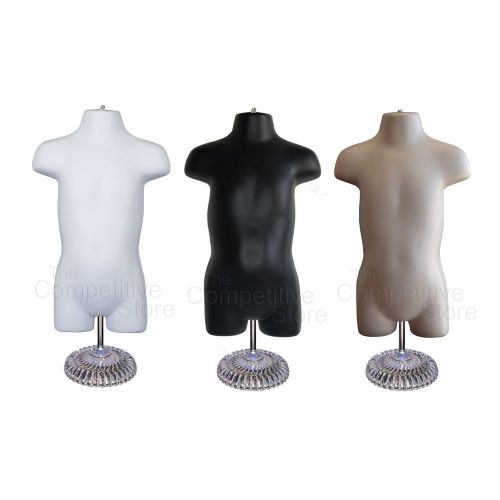 3 black white flesh toddler mannequin forms w/ economic plastic base 18 mo - 4t for sale