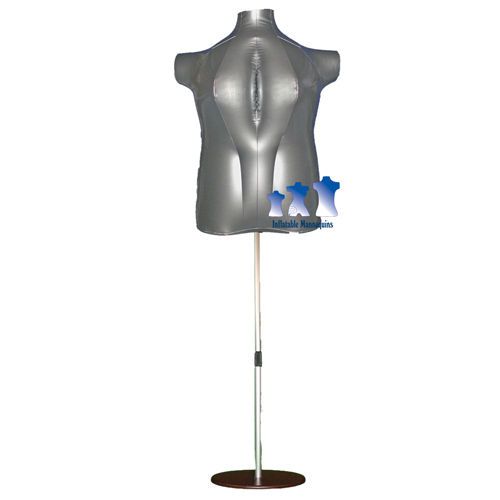 Inflatable female torso plus size 2x silver and aluminum adjustable stand, brown for sale