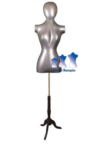 Inflatable Female Torso with Head, Silver and MS7B Stand