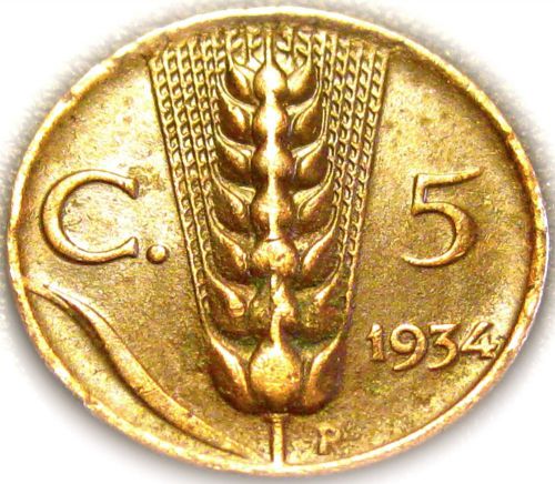 Italy - Italian 1934R 5 Centesimi Coin - Great Coin - RARE