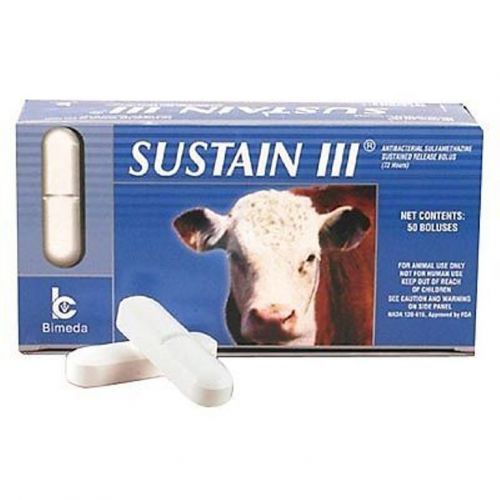 Sustain iii cattle cow bolus 50ct long acting sulfa pneumonia scours ecoli for sale