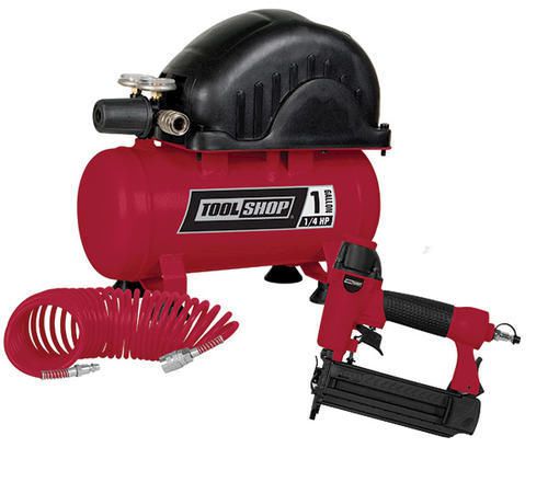 Air compressor &amp; 18 guage nailer stapler 15&#039; recoil hose 1 gal 1/4 hp combo kit for sale