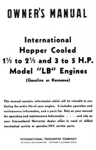 International LB 1.5-2.5 &amp; 3-5 hp Gas Engine Motor Book Manual Hit Miss LA IHC