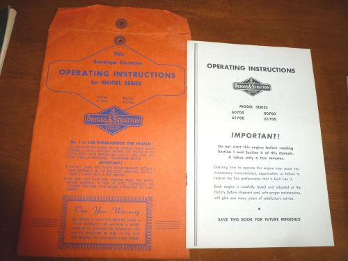 Briggs &amp; Stratton Model 60700, 61700, 80700, 81700 &amp; 8B Operating Manual, 2 Pcs