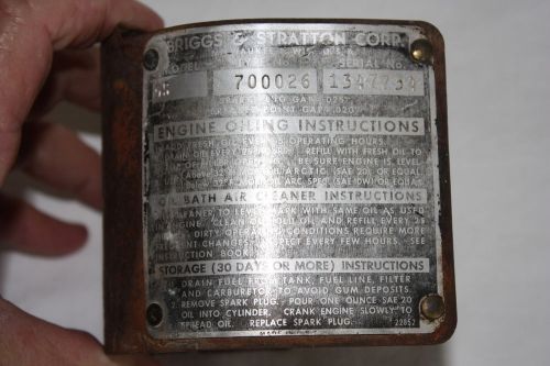 Briggs &amp; stratton model 5s cylinder shield #22206. type 700026, code 1347754 tag for sale