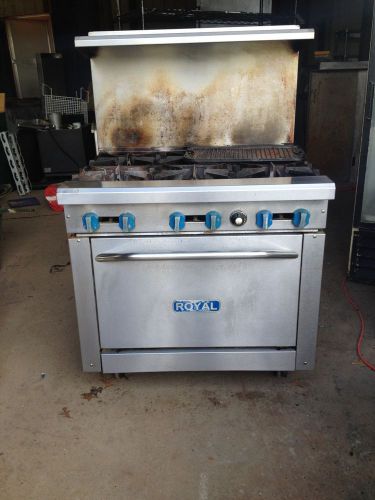 Royal range 6 burner w/ oven natural gas 36&#034; rr-6 on casters stainless steel for sale