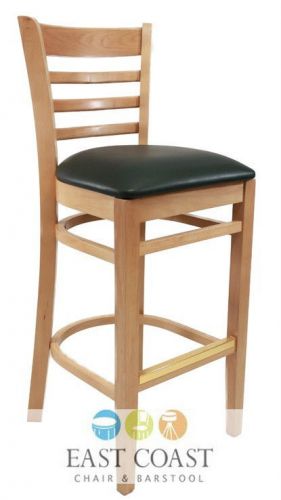 New wooden natural ladder back restaurant bar stool with green vinyl seat for sale