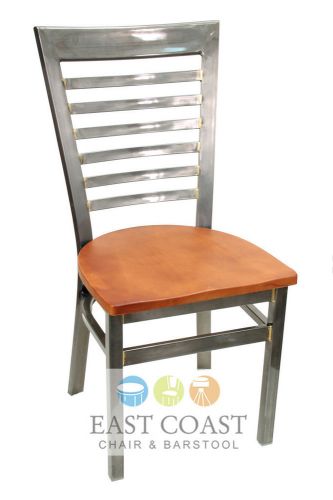 New Gladiator Clear Coat Full Ladder Back Metal Chair with Cherry Wood Seat