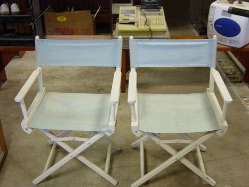 2 White Wood Directors Chairs Set House Man Cave Game Room Furniture Canvas Seat