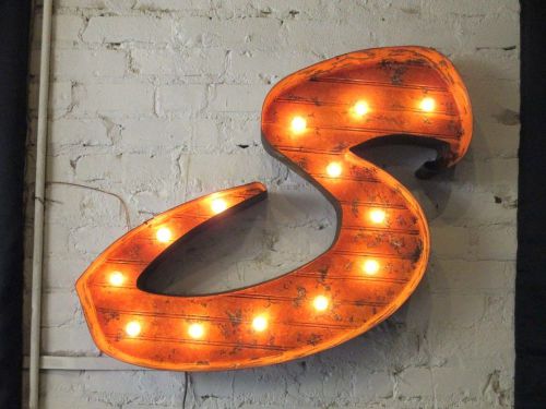 24&#034; Huge Vintage Recycled Rusty Metal - Lighted Marquee Letter -S
