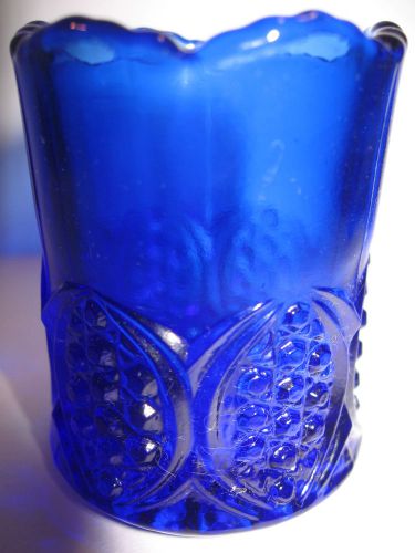 Dark Cobalt Blue glass tabletop toothpick holder H.B. pattern / match art fluted