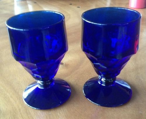 Pair of vintage cobalt Blue glass Georgian Style footed water cups