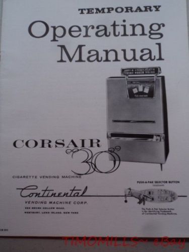1958 Continental Corsair 30 Cigarette Vending Machine Operating Manual Vintage
