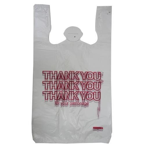 50 T-SHIRT THANK YOU PLASTIC SHOPPING GROCERY BAGS 11.5&#034; X 21&#034; X 6.5&#034; T HANDLE