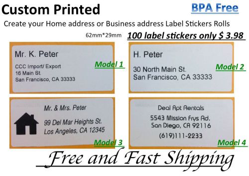 Custom Printed EAN, UPC code Business, Home address Label Stickers 100 (2.4*1.1)