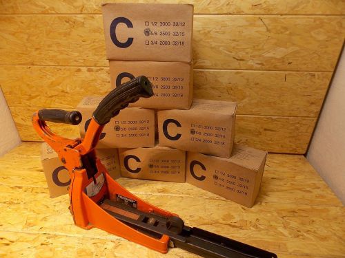 Clincher manual box stapler stapling machine and 7 full boxes of c 5/8 staples for sale