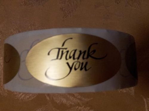 THANK YOU 1&#039;x2&#039; oval stickers dull gold foil 50pcs PEEL AND STICK
