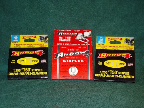 LOT OF 3 BOXES OF ARROW NO. T-50 STAPLES (1/2&#034;, 12mm)  MADE IN THE U.S.A.