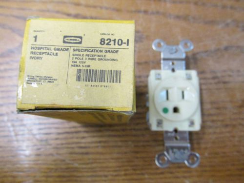 New nos hubbell 8210-i hospital grade single receptacle ivory 125v 15a 2 pole for sale