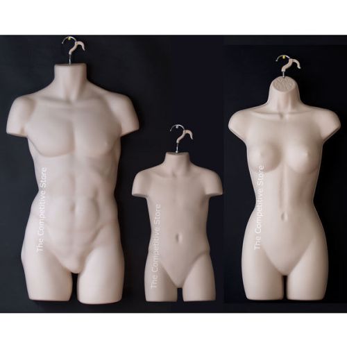 Male female and child - 3 mannequin manikin dress forms set - flesh color for sale