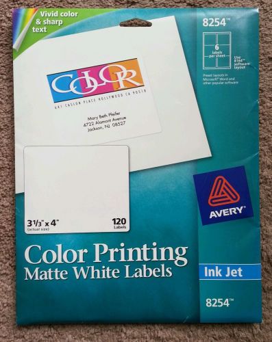 Avery Color Printing Labels 8254 Matte White Ink Jet 120ct.