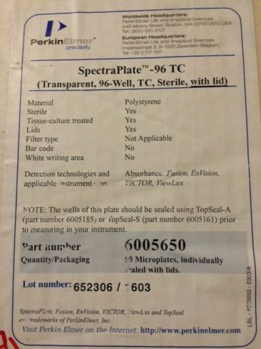 PerkinElmer 6005650, SpectraPlate - 96TC, 96 Well,Transparent,Sterile,Case of 50