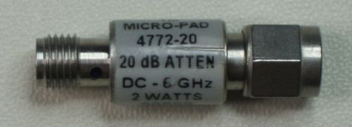 (Qty 2) Narda Micro-Pad 4772-20 SMA (f) to (m) Attenuator 20 dB, DC-6  GHz