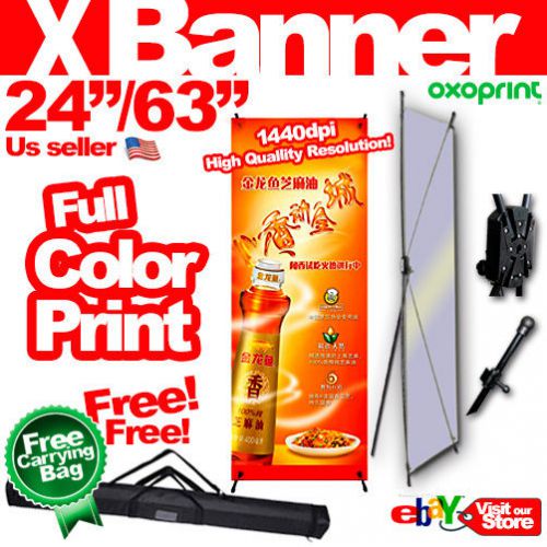 X banner stand 24&#034;x63&#034;/60cmx160cm free carrying bag full color print us seller for sale