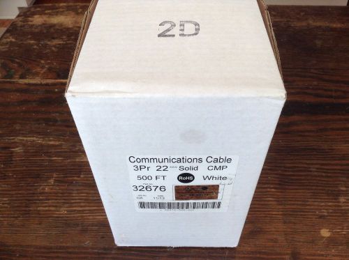 Communications Cable 3Pr 22awg Solid CMP 500 ft RoHS White Part 32676 No Reserve