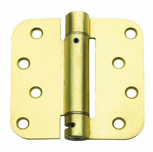 Global Door Controls 4 in. x 4 in. Satin Brass Steel Spring Hinge with 5/8 in. R