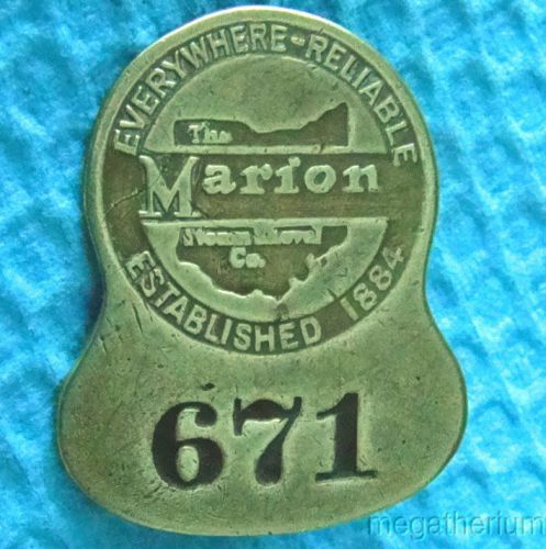 Antique Brass Employee Badge: MARION STEAM SHOVEL (Marion Ohio)