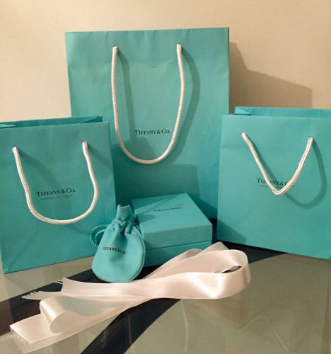 Tiffany &amp; Co. Empty Blue Gift Box And Bags With Ribbons