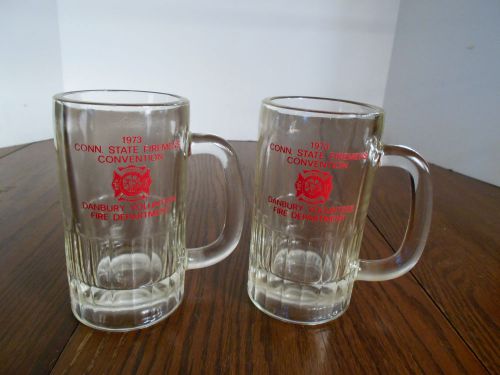 VINTAGE Pair of Beer Mugs 1973 CT State Firemen&#039;s Convention - Danbury Fire Dept